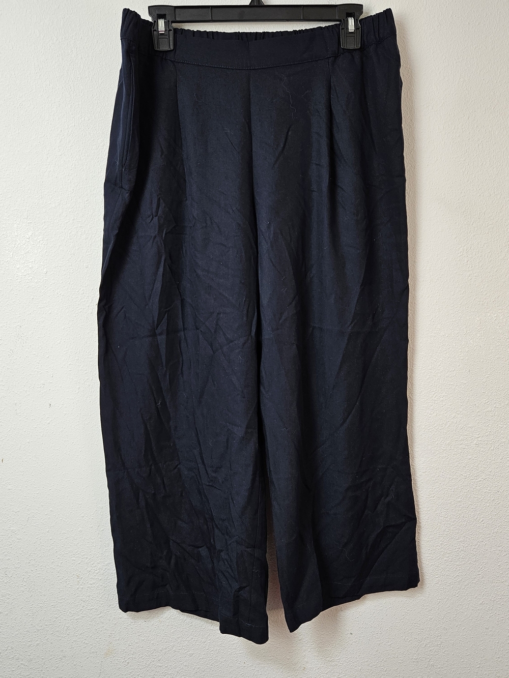 J Jill Navy Elastic-Waist Casual Wide Leg Cropped Lyocell Pants Size Medium